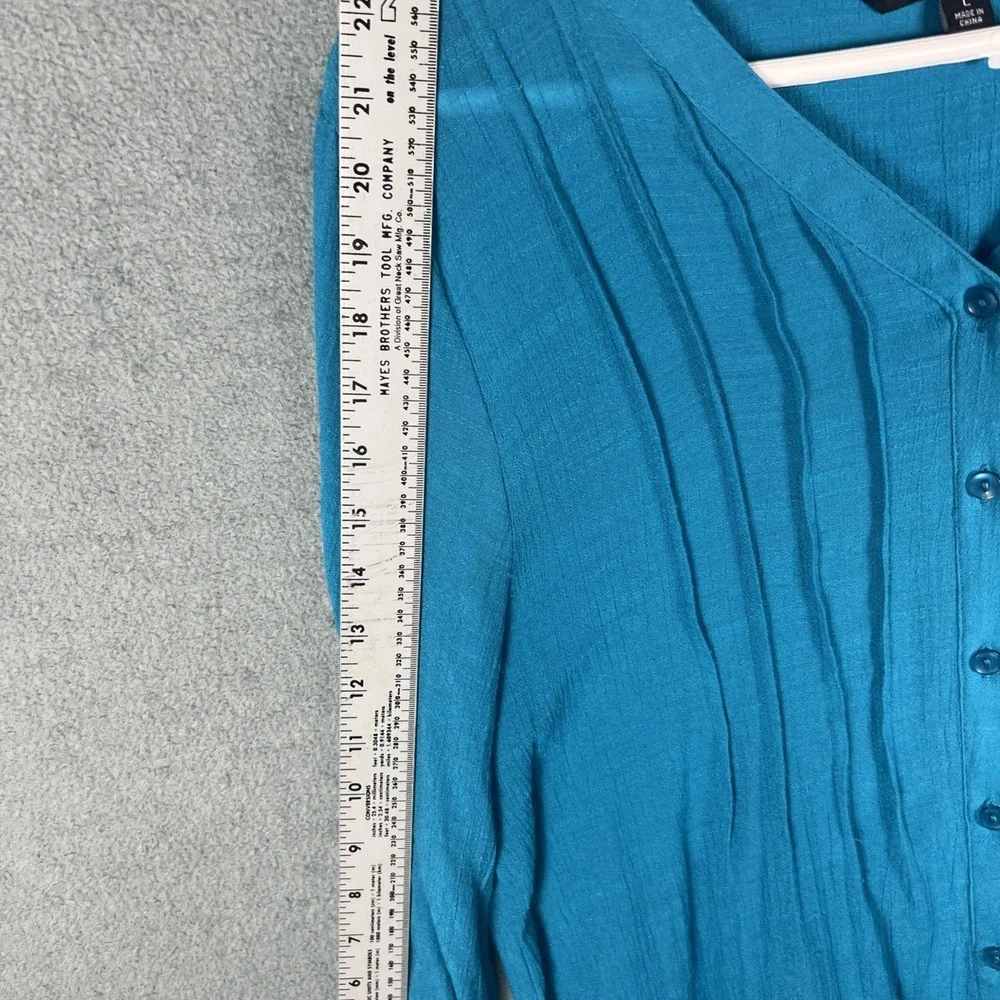 Zac & Rachel Teal Blouse Pleated Front Lace Hem Button Up Women L - Picture 7 of 8